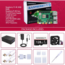Load image into Gallery viewer, GeeekPi 8GB Starter Kit for Raspberry Pi 4-128GB Edition, Case with PWM Fan, 18W 5V 3.6A Power Supply for Raspberry Pi with ON/Off Switch, HDMI Cables for Raspberry Pi 4B (8GB RAM)