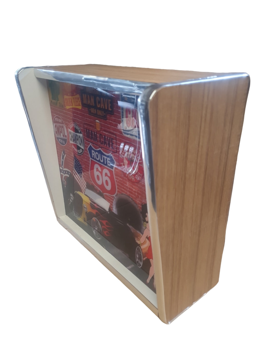 Route 66 Pinball Head LED Display light box with woodgrain