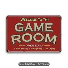 Load image into Gallery viewer, 1pc, Retro Metal Tin Signs, Welcome To The Game Room, Video Game Room Accessories And Decor Retro Arcade Tin Signs Billiard Theater Powder Room Wall Decor Home Gaming Art Poster Gamer Decorations 30.48x20.32 Cm
