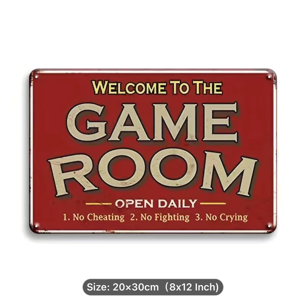 1pc, Retro Metal Tin Signs, Welcome To The Game Room, Video Game Room Accessories And Decor Retro Arcade Tin Signs Billiard Theater Powder Room Wall Decor Home Gaming Art Poster Gamer Decorations 30.48x20.32 Cm