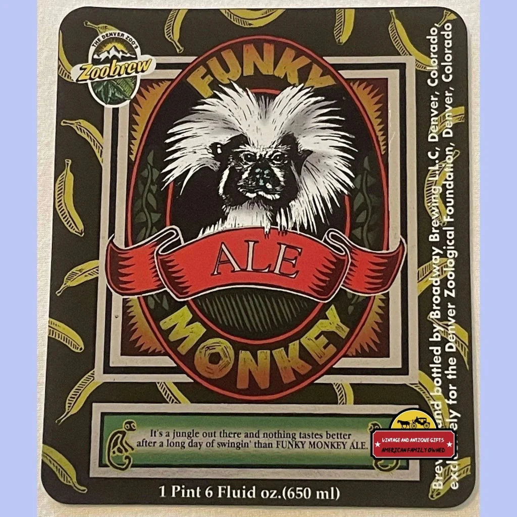 1990s Funky Monkey Ale Label, Zoobrew Sold At The Denver Zoo Broadway Brewing Co