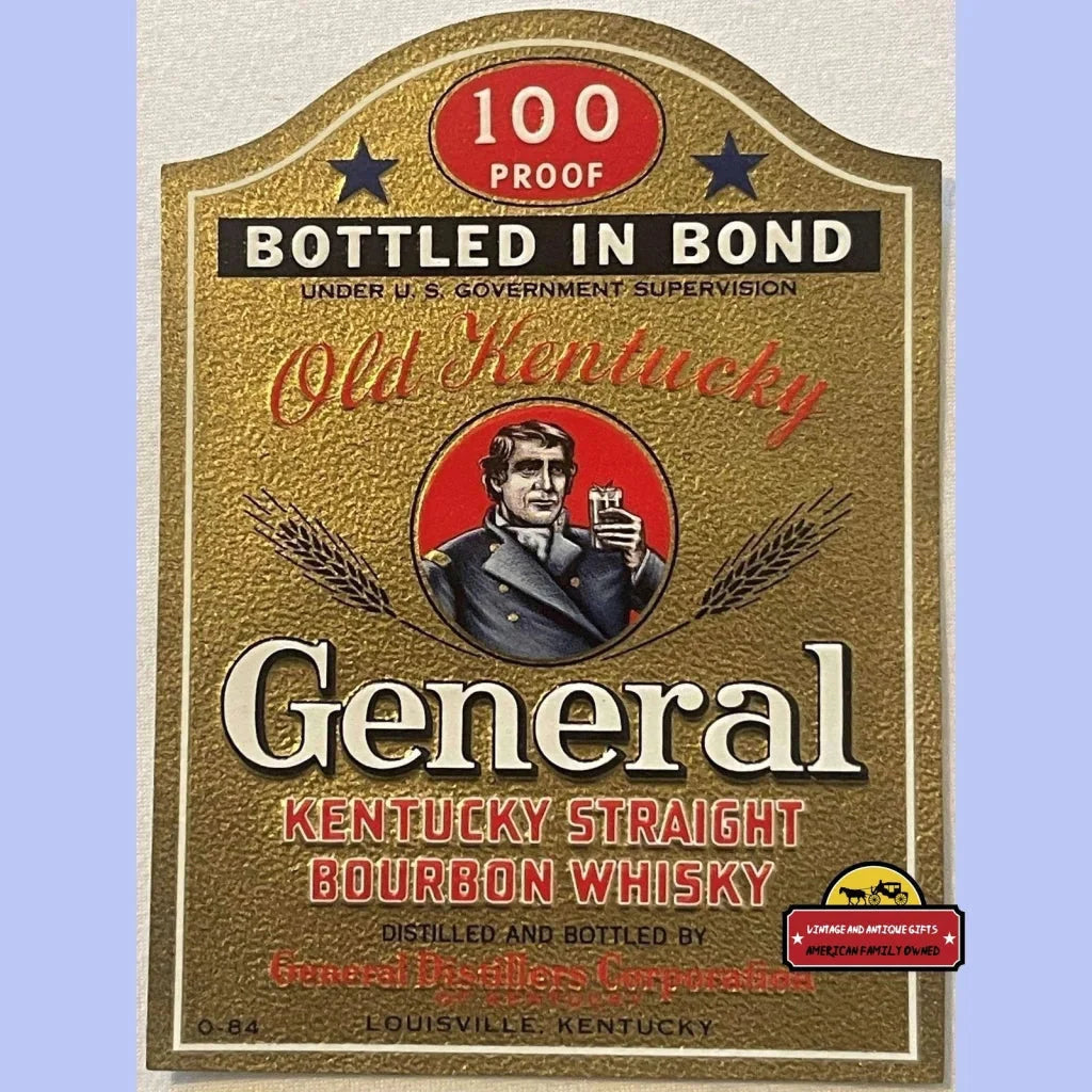 Antique Vintage 1930s Embossed General Old Kentucky Bourbon Whiskey Label, Louisville