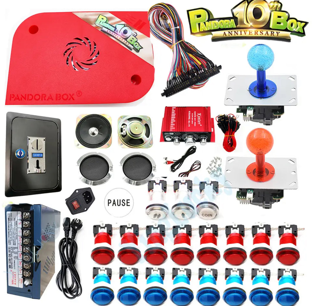 New Pandora box 10th arcade kit with coin acceptor iron door arcade amplifier arcade LED joystick and button for Arcade cabinet